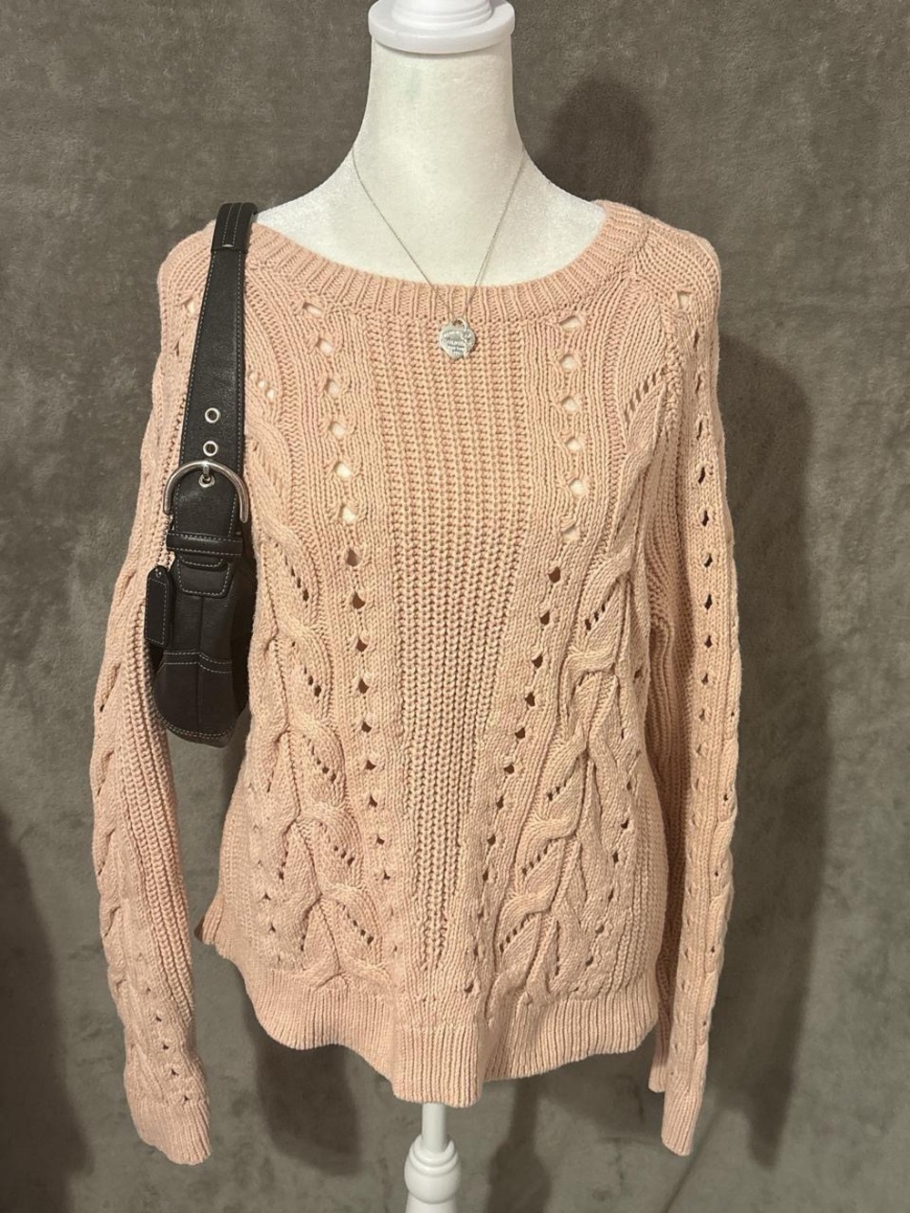 Vintage Y2K Preppy Pink Lucky Brand Cable Knitted Coquette Sweater